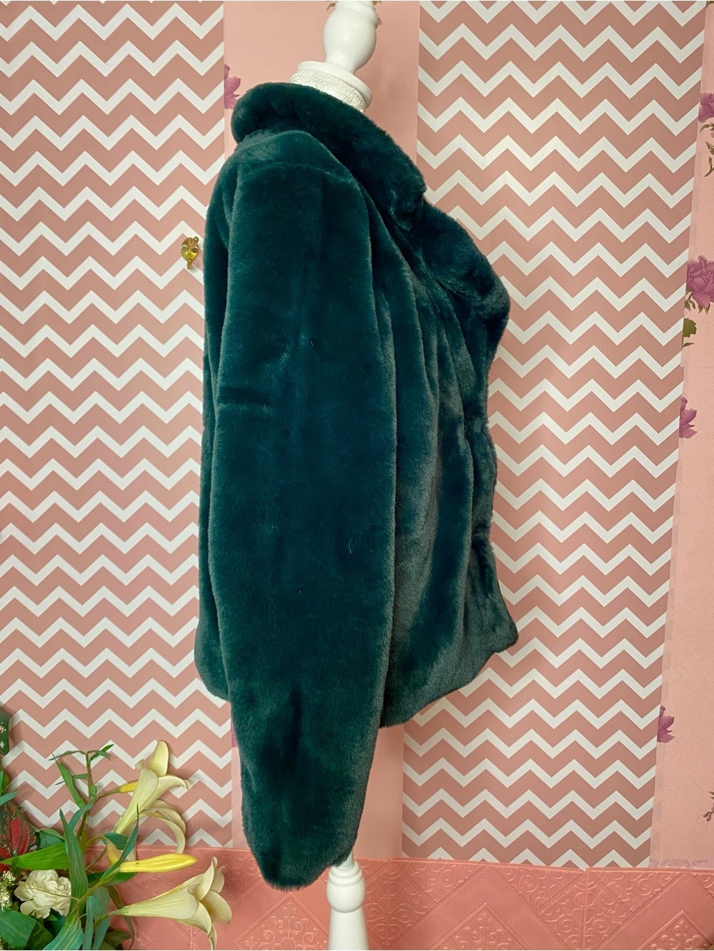 🌷Jou Jou🌷 Plush Faux Fur Dark Green Coat Jacket 🌷 NWOT - Picture 7 of 12